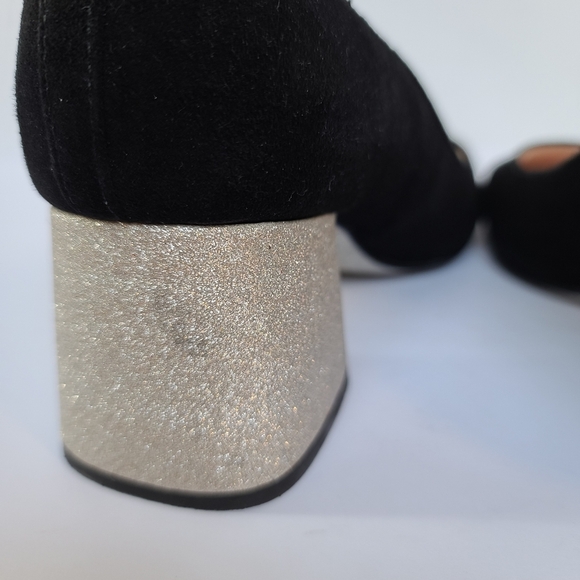 J. Crew | Black Suede Silver Glitter Block Heel - Picture 12 of 16